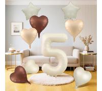 Lot de 5 ballons décoratifs en feuille d'aluminium beige nude abricot marron clair en forme d'étoile, cœur, 101,6 cm, blanc sable neutre pour l'hélium (5ème)