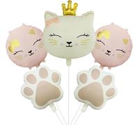 Lot De 5 Ballons Décoratifs En Forme D'animaux, Taille Xxl, Ballons En Aluminium, Animaux, Chats, Décoration D'anniversaire, Pour Fille, Crème Rose, Couronnes Et Chats, Pour Fête Animale