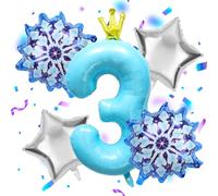 Lot de 5 ballons décoratifs pour 3e anniversaire - Ballons d'hiver en forme de flocon de neige - Grand ballon en aluminium pour décoration de fête d'anniversaire - 101,6 cm - Bleu