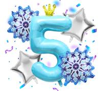 Lot de 5 ballons décoratifs pour fête d'anniversaire - Grand ballon en aluminium en forme de chiffre 5 - 101,6 cm - Pour décoration de fête d'anniversaire - Bleu