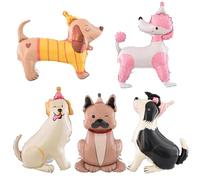 Lot de 5 ballons en aluminium 4D pour chien de berger debout, labrador, bouledogue, teckel, caniche, chien, décoration de fête d'anniversaire