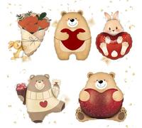 Lot de 5 Ballons en Aluminium en Forme de Ours et Lapin pour Saint-Valentin, Mariage, Confession, Fête Prénuptiale, Fiançailles, Fête Anniversaire