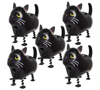 Lot de 5 ballons en forme de chat noir marchant en 3D, décorations de fête sur le thème de la ferme, fournitures de fête pour chatons