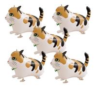 Lot de 5 ballons en forme de chat orange marchant en 3D, thème de la ferme, décorations de fête pour chaton animal domestique