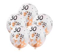 Lot de 5 ballons en latex à confettis pour anniversaire de mariage 30, 40, 50 ans, décoration de fête d'anniversaire - 30 cm - Coloré, confettis roses - Design astucieux