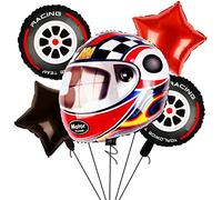 Lot de 5 ballons pour pneus de casque, roues de voiture de course, fournitures de fête d'anniversaire pour garçons, vélo, moto, camion, décorations de fête sur le thème des fêtes, en aluminium Mylar