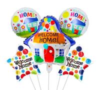 Lot de 5 ballons Welcome Home, Ballons aluminium ronds et en forme d'étoile