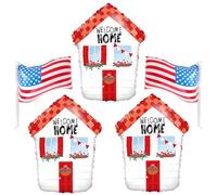 Lot de 5 ballons « Welcome Home » - Ballons rouges et blancs avec drapeau américain - Ballons en aluminium pour la fête des anciens combattants, le jour commémoratif, Thanksgiving, Noël, les