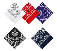 Lot de 5 bandanas carrés 100% coton, 70 x 70 cm, pour homme et femme, multicolore, Taille unique