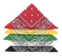 Lot de 5 bandanas de QUALITE SUPERIEURE en 100% COTON Rouge Jaune Vert Blanc Noir