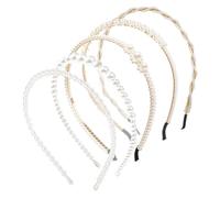 Lot de 5 bandeaux à perles simples pour mariage - Style rétro élégant - Accessoire de coiffure pour femme - Convient pour les fêtes et la vie quotidienne