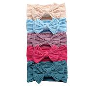 Lot de 5 bandeaux arqués pour bébé fille - Grand nœud - Couleur unie - Élastique - Accessoire pour cheveux pour enfant