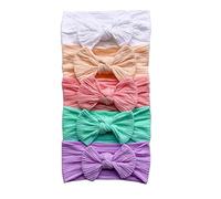Lot de 5 bandeaux arqués pour bébé fille - Grand nœud - Couleur unie - Élastique - Accessoire pour cheveux pour enfant