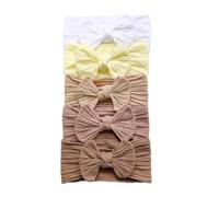 Lot de 5 bandeaux arqués pour bébé fille - Grand nœud - Couleur unie - Élastique - Accessoire pour cheveux pour enfant