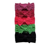 Lot de 5 bandeaux arqués pour bébé fille - Grand nœud - Couleur unie - Élastique - Accessoire pour cheveux pour enfant