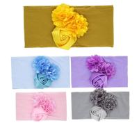 Lot de 5 bandeaux élastiques et respirants en nylon avec mousseline de soie et rose pour nouveau-nés nourrissons tout-petits enfants