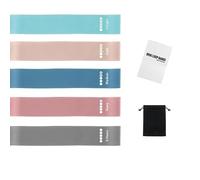 Lot de 5 bandes de résistance, boucles en latex à code couleur avec | Cinq bandes en latex à code couleur avec marquage de niveau, guide et pochette pour les exercices des fessiers