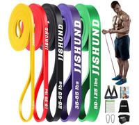 Lot de 5 bandes de résistance en 5 tensions différentes avec ancrage de porte, poignées, bande de gymnastique, bande de fitness pour pilates, yoga, musculation, bodybuilding