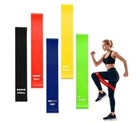 Lot de 5 bandes de résistance en latex naturel, 5 niveaux de résistance pour le développement musculaire, Pilates, yoga et fitness, légères et durables, parfaites pour tous niveaux
