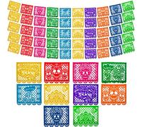 Lot de 5 bannières de fête mexicaines avec 10 Drapeaux en Plastique par bannière, décorations en Papier Picado Dia de Los Muertos pour autel, bannières du Jour des Morts, décorations de fête pour