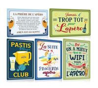 LOT DE 5 - Bar Plaque Metal Vintage avec Humour Citation Français - L'Apero Panneau Pancarte Deco Murale Accessoires 20x30cm
