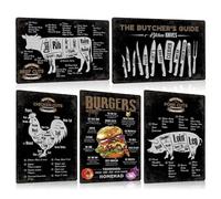 Lot de 5 Barbecue Plaque Metal Vintage pour cuisine - BBQ Panneau Decorative Pour Jardin - Burgers Poule Butcher Pancarte Decoration Murale Tableau Pour Restaurant Salle à Manger 20x30cm (Noir)