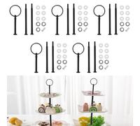 Lot de 5 barres à étages avec vis et rondelles, barres en métal, trou central, pour gâteau de mariage, buffet, plateau à fruits, assiette à collation (noir)