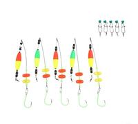 Lot de 5 bas de ligne de pêche artificiels avec perles et flotteurs lumineux pour pêche de banque comprenant 6/0 8/0 10/0 hameçons en rouge, vert, jaune, noir (10/0#)