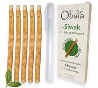 Lot de 5 Bâtons de Siwak + 1 étui de protection, Brosse à dents 100% naturelle en bois d'Araq. Bâton de Miswak pour Blanchiment dentaire, nettoyant, désinfectant. Meswak Biodégradable et Végan.