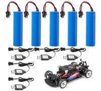 Lot de 5 batteries Li-ion 3,7 V 18650 1200 mAh - Batterie Li-ion avec 5 prises SM-2P Plug & câble de charge USB - Batterie de rechange Li-ion - Batterie de rechange RC pour chars, voitures, véhicules