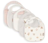 Jollein Bavoirs imperméables Animal Friends - Lot de 5 - Fermeture Velcro - Blanc/Beige/Orange TU