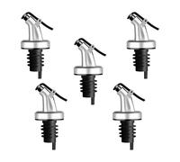 Lot de 5 becs verseurs argentés mats - Bec verseur pour huile, vinaigre, spiritueux - Plastique de qualité alimentaire - Joint en caoutchouc avec capuchon pour bouteilles d'huile d'olive, café, sirop