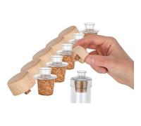 Lot de 5 becs verseurs en plastique avec couvercle en bois et bouchon en liège | Idéal pour les bouteilles larges | Convient pour l'huile, le vinaigre, les spiritueux ou les liqueurs | Fabriqué au