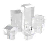 Lot de 5 blocs d'affichage cubiques transparents en acrylique - 2/4/6/8/10 cm - Support solide pour affichage de pierres précieuses, bijoux, présentation de cosmétiques, transparent avec 2 présentoirs
