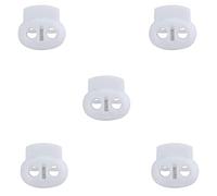 Lot de 5 bloqueurs de cordon en plastique élastique à ressort en forme de haricot à double trou pour projets de bricolage, vêtements de sport, bagages, lacets, sac à dos, vêtements, blanc