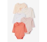 Lot de 5 bodies coeur bébé manches longues ouverture naissance rose poudré 9M(71CM)