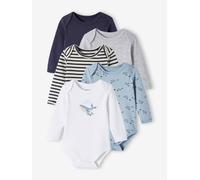 Lot de 5 bodies manches longues bébé emmanchure US en coton Bio bleu nuit 3M(60CM)
