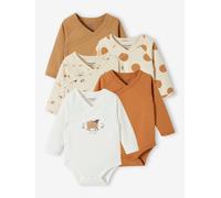 Lot de 5 bodies ouverture naissance bébé en coton biologique taupe 3M(60CM)