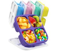 Lot de 5 boîtes à goûter avec compartiments Assiettes à collation 4 compartiments couvercle Sécurité micro-ondes Stocker épices, bonbons, desserts, légumes Pour l'école