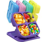 Lot de 5 boîtes à goûter avec compartiments - Assiettes à collation à 4 compartiments avec couvercle - Sécurité micro-ondes - Pour stocker des épices, bonbons, desserts, légumes - Pour l'école, le