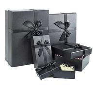 Lot de 5 Boîtes Cadeaux Rigides avec Couvercles, Nœuds en Satin et Papier Déchiqueté pour Noël, Anniversaires et Mariages (Noir)
