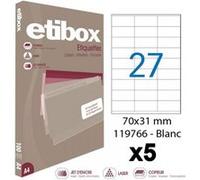 Lot de 5 boites de 2700 Étiquettes - Format 70X31Mm - Etibox - Apli 119766 G