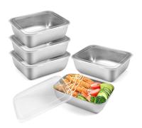 Lot de 5 Boîtes de Conservation avec Couvercle 18x13x5cm Boite Alimentaire Inox, Boite Hermetique Réutilisables Boite Inox Alimentaire pour Fromages, Fruits, Salades