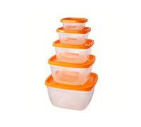 Lot de 5 boîtes de conservation en plastique pour aliments, carrées, orange