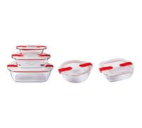 Pyrex Cook & Heat - Lot de 5 Boites - Tailles et Formes Différentes - Verre Borosilicate - Couvercle Hérmétique spécial Micro-Onde - Made in France