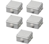 Lot de 5 boîtes de jonction extérieures IP55 carrées 100 x 100 x 50 mm, boîte de jonction pour système électrique, étanche, avec passe-câbles, gris, couvercle à vis, idéal pour l'éclairage