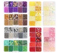 Lot de 5 boîtes de perles de rocaille en verre dépoli et kit de paillettes | Perles de semences/bugle/tube + paillettes | Finitions pour la fabrication de bijoux, les loisirs créatifs et la couture