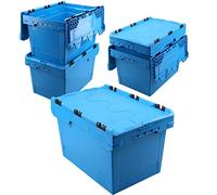Lot de 5 boîtes de rangement multifonctions avec couvercle rabattable Bleu 600 x 400 x 350 mm 58 l