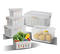 Lot de 5 boîtes de rangement pour réfrigérateur - 450 ml + 1000 ml + 2000 ml + 4000 ml + 6000 ml - Sans BPA - Couvercle hermétique - Passe au lave-vaisselle - Garde les fruits, les légumes, la viande