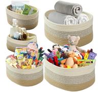 Lot de 5 boîtes de rangement sans odeur en corde de coton tissée pour placard, étagère, petites boîtes de rangement pour clés, serviettes, rouleaux et pots de fleurs, sans plis, tissu doux